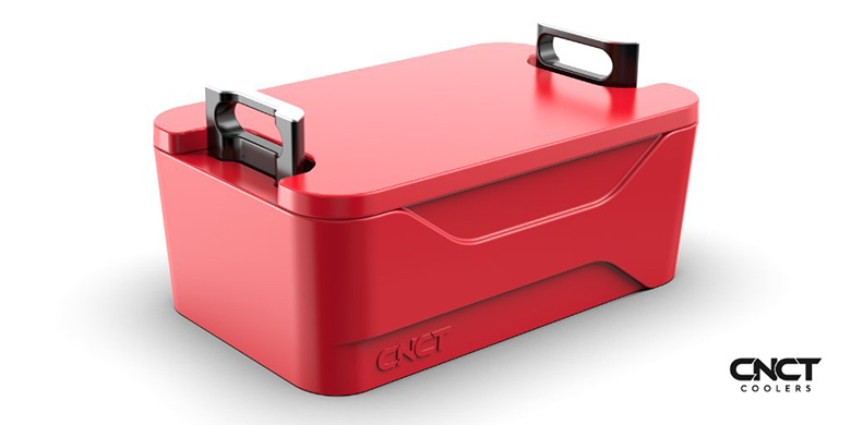 The CNCT Cooler, invented by our client Graeme Whitehead, is a great example of how to contrast a striking red with black to highlight product features!