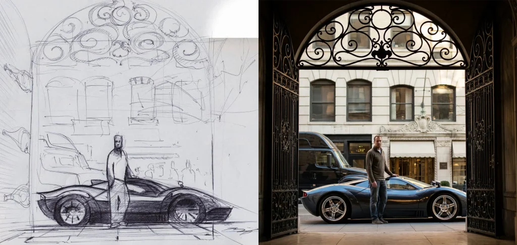 The sketch to render transition with the help of AI